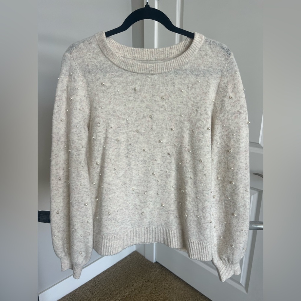 Loft Cream Sweater with Pearl Accents